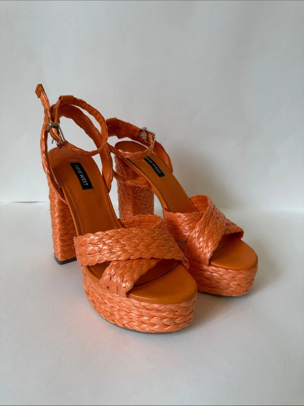 Nine West Orange Braided Platform Sandals